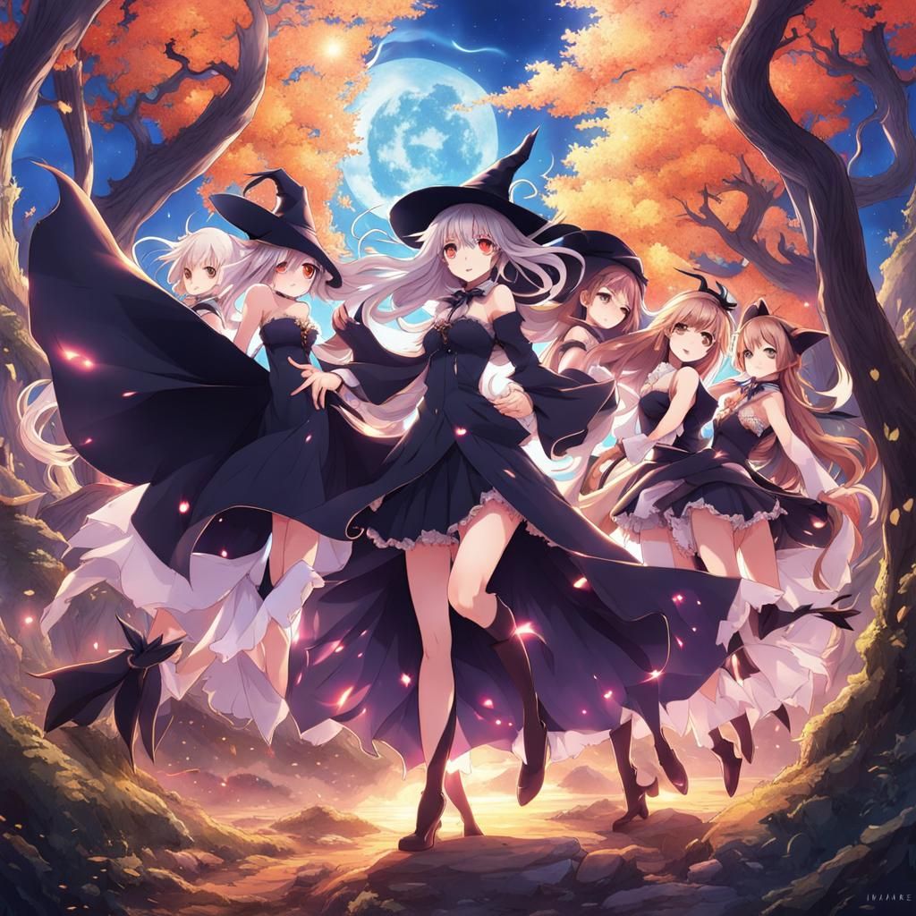 Witches Dancing in Fantasy World: Anime Style
