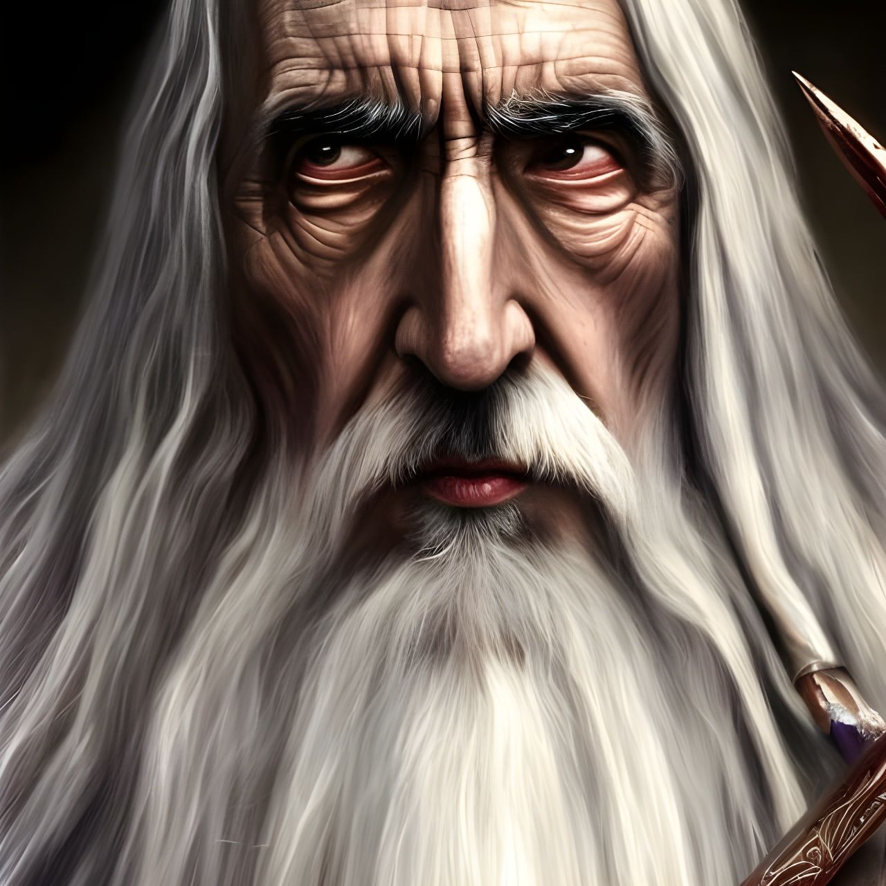 Detailed Portrait of a Wizard with Magic Wand