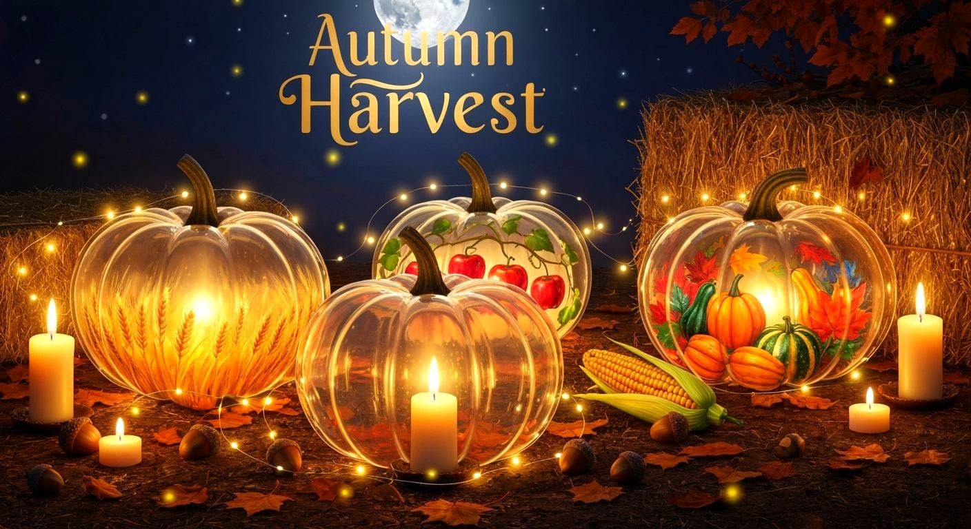 Ethereal Autumn Harvest Pumpkins in Candlelight