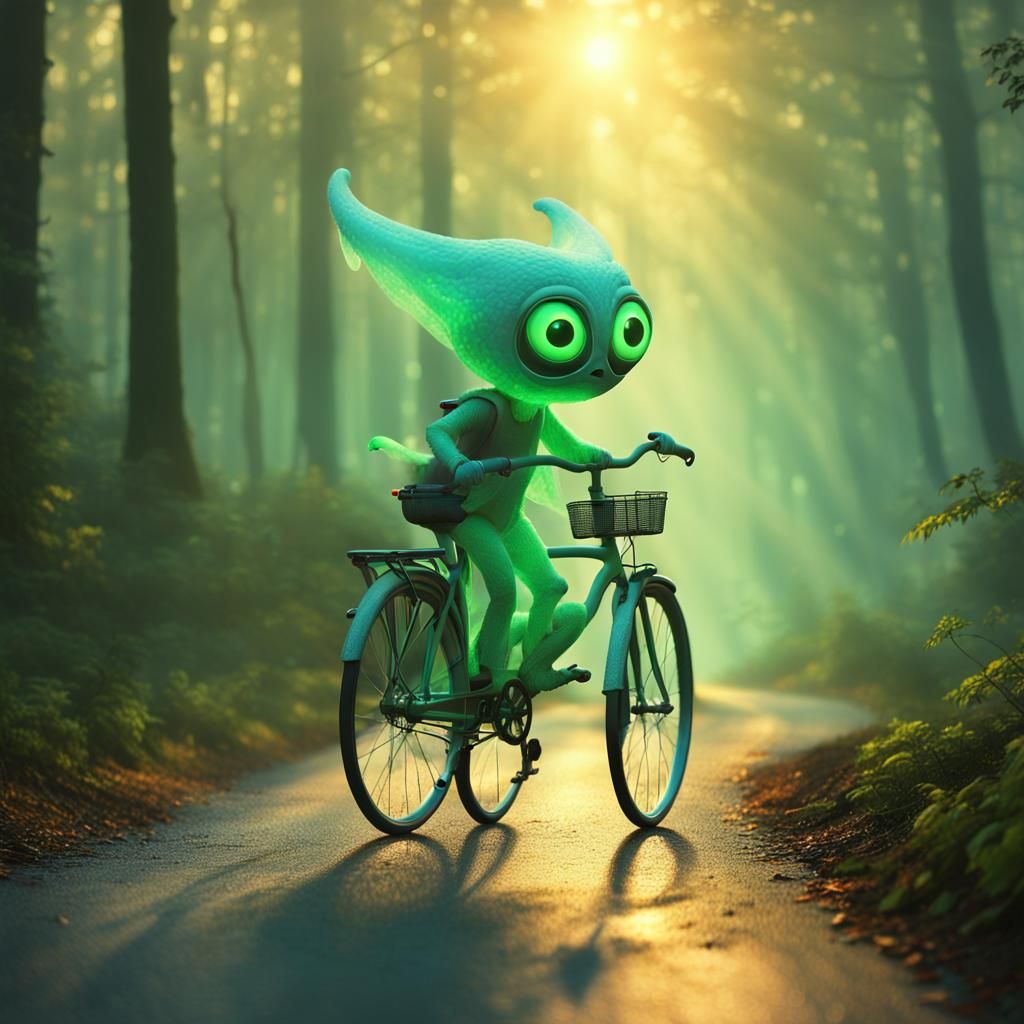 Sentient Bicycle Cruises Through Mystic Forest