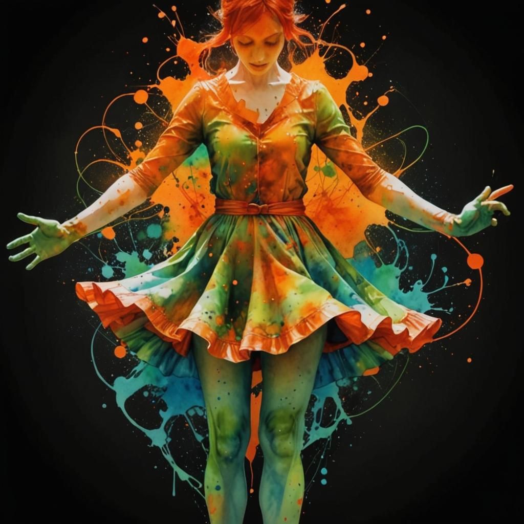 Surreal Dancer Integrated with Watercolor Landscape