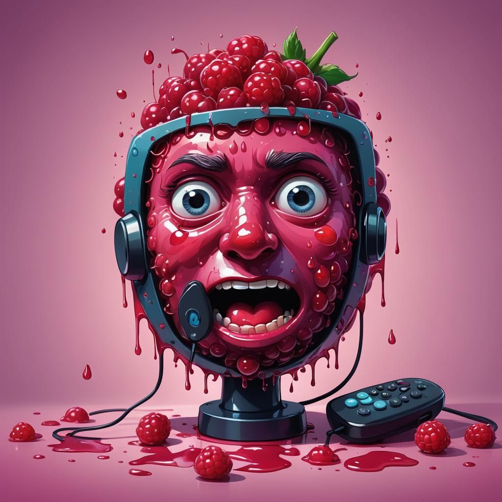 Crying Raspberry with Remote in Cartoon Style