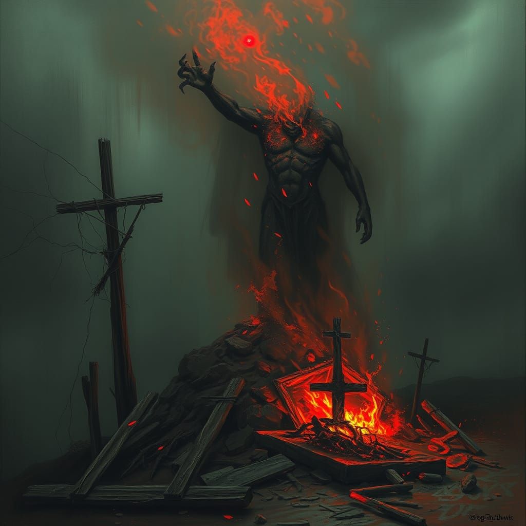 Vampire Emerges from Mound at Crossroads in Dark Horror