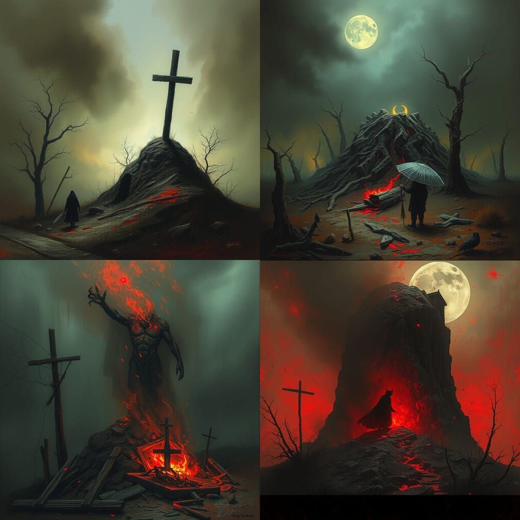 Ethereal Vampire Emerges from a Mound at a Crossroads in Dar...