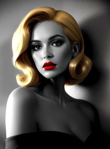 Blonde Pin-Up Model in Black Dress