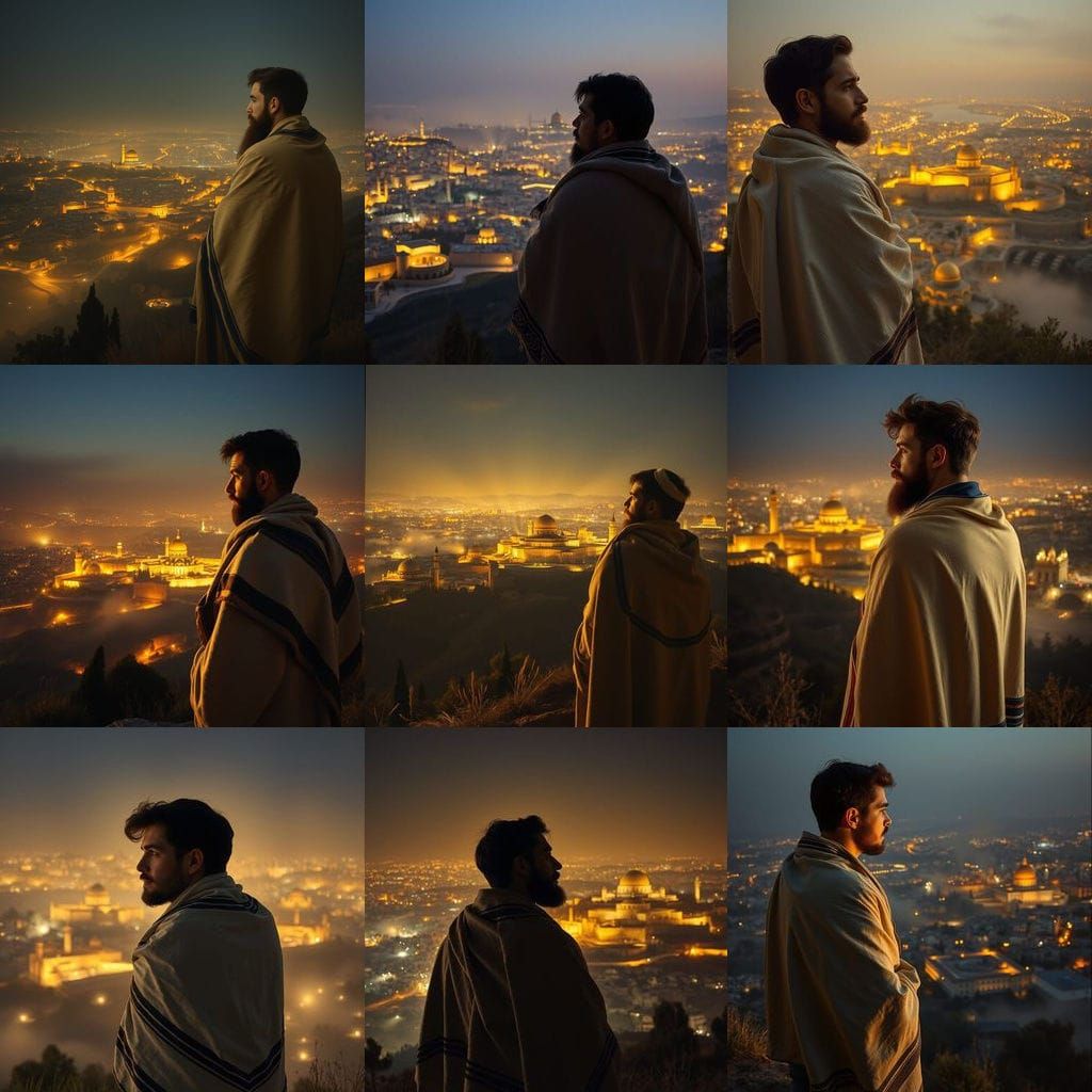 Jerusalem at Night: Nostalgic Oil Painting of Jewish Man