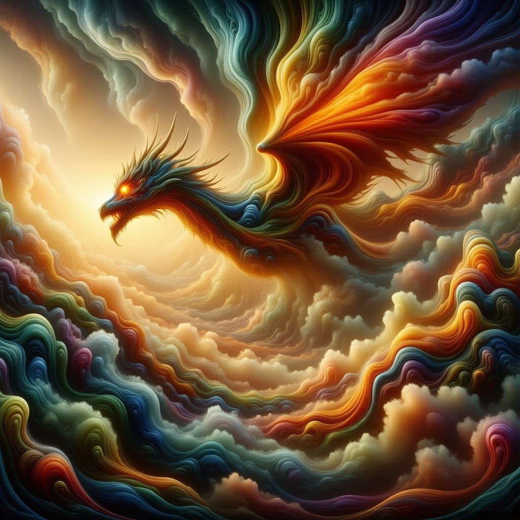 Majestic Bronze Dragon Soars Through Golden Hour Sky