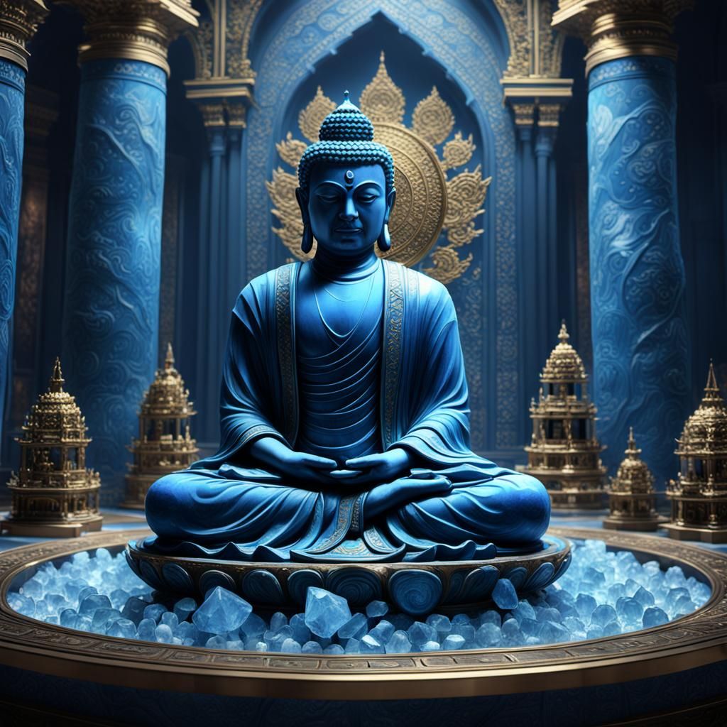 Blue Crystal Buddha Statue in Temple