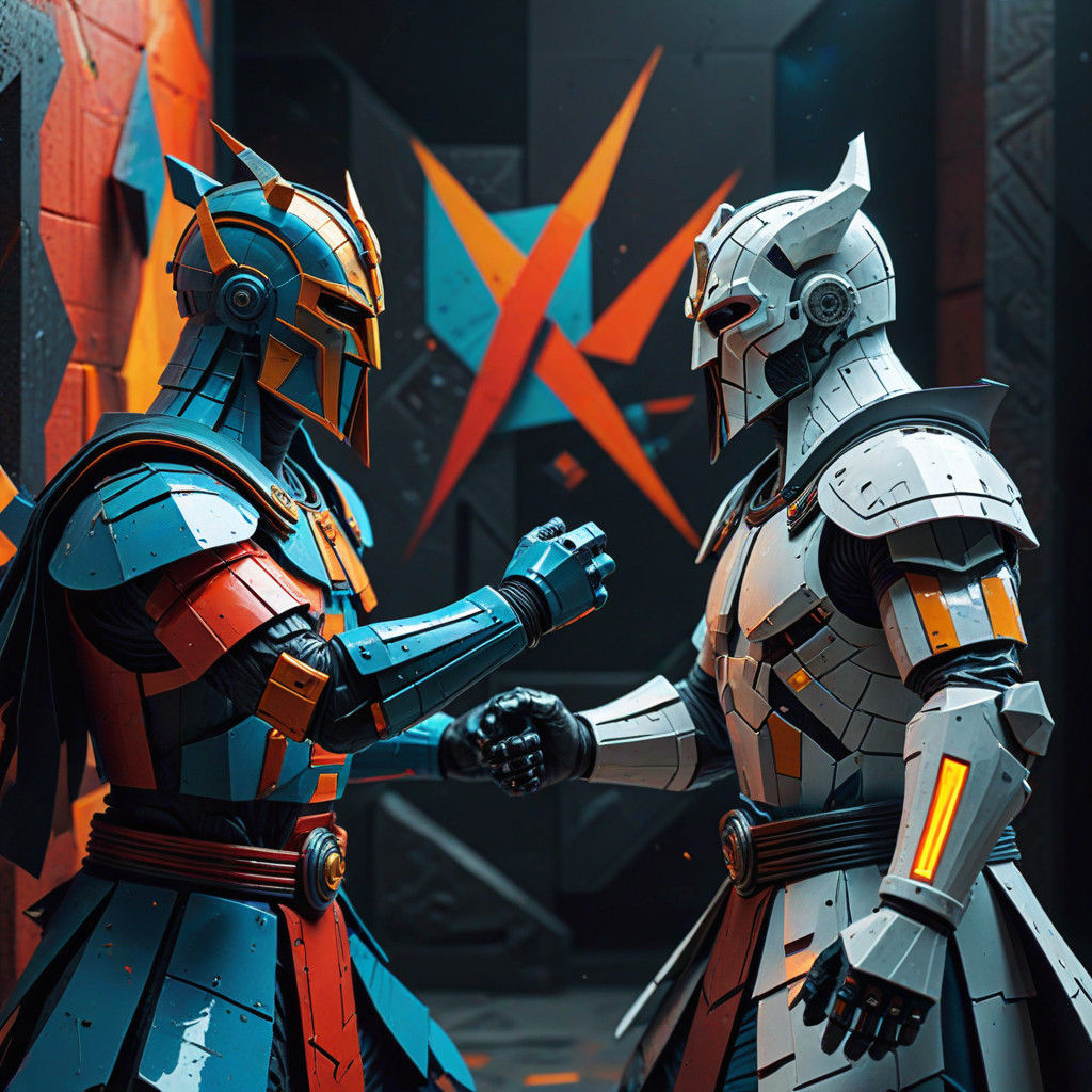 Futuristic Cubist Duel in Geometric Arena