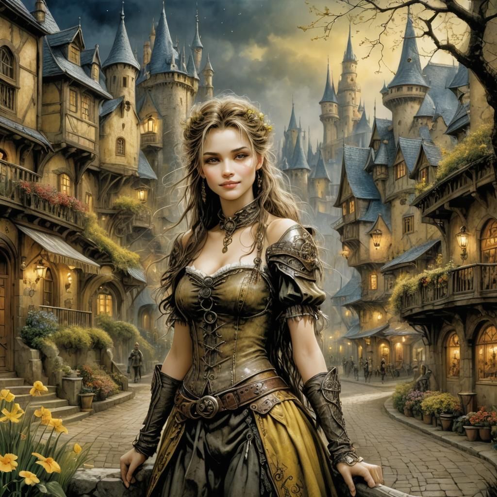 Surreal Spring Town Digital Art With Mythical Creature