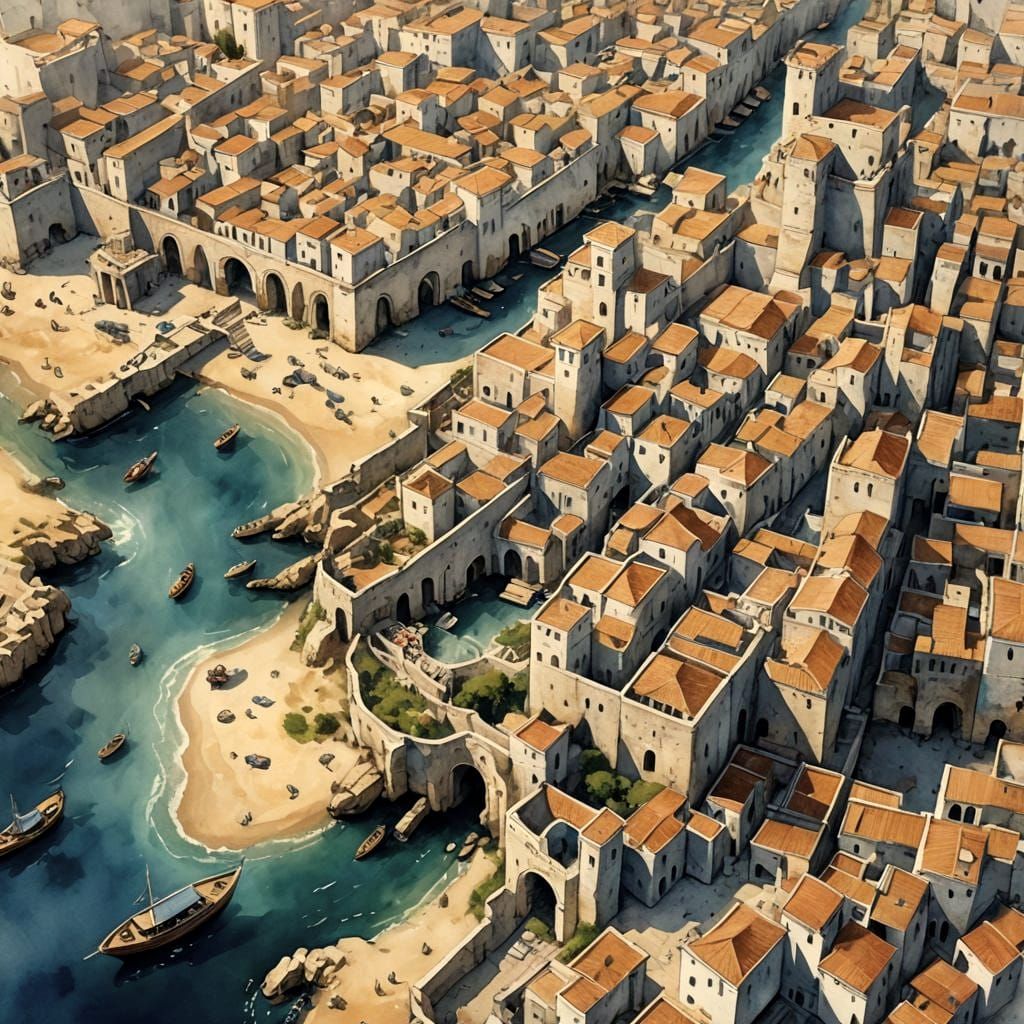 Ancient Phoenician Port City in Anime Style