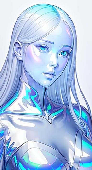 Iridescent Lady Portrait in Translucent Line Art