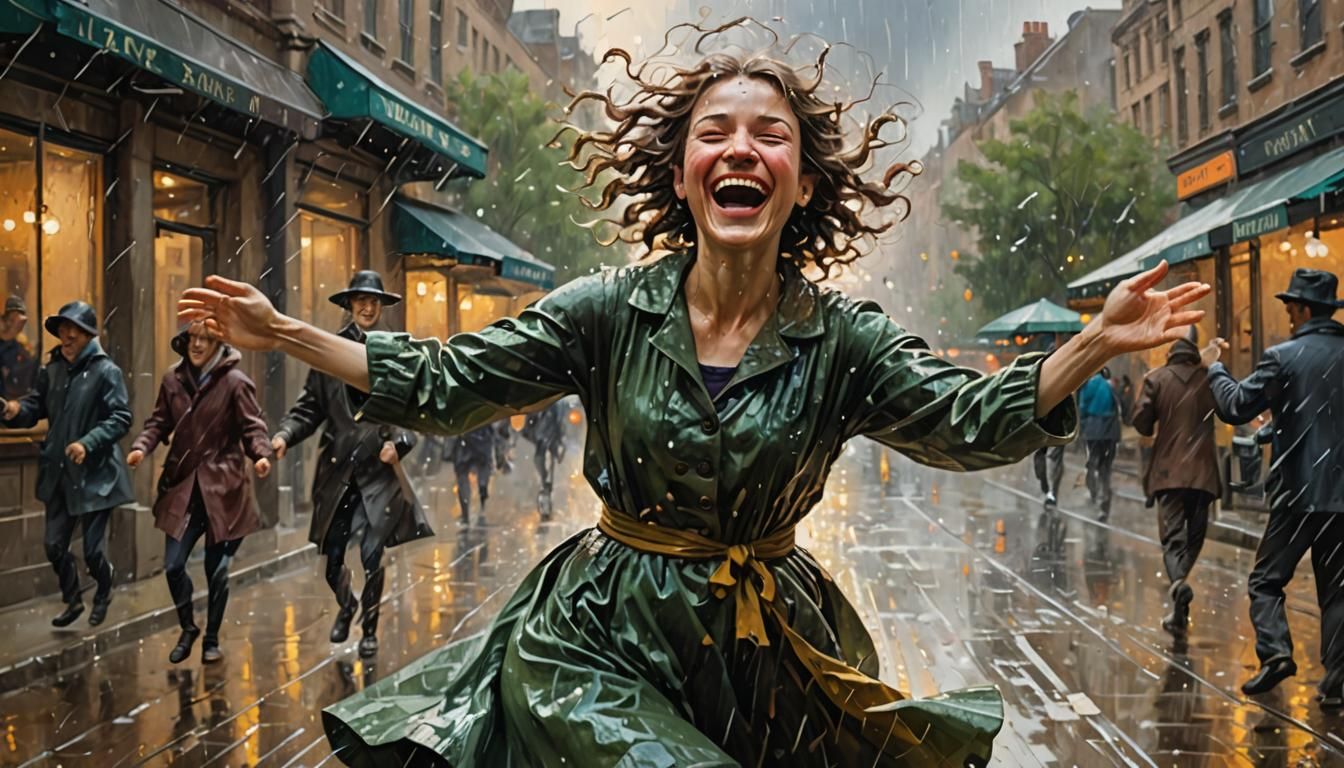 Joyful Dance in Rain: Impressionistic Watercolor Painting