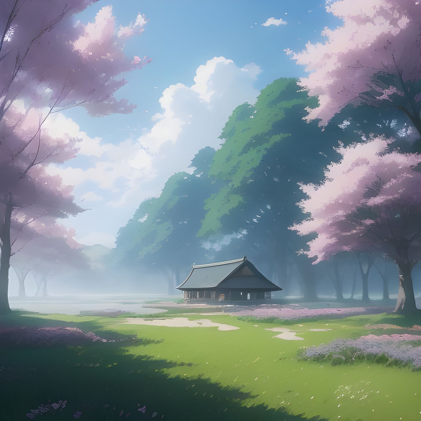 Anime Spring Mist Under Open Sky