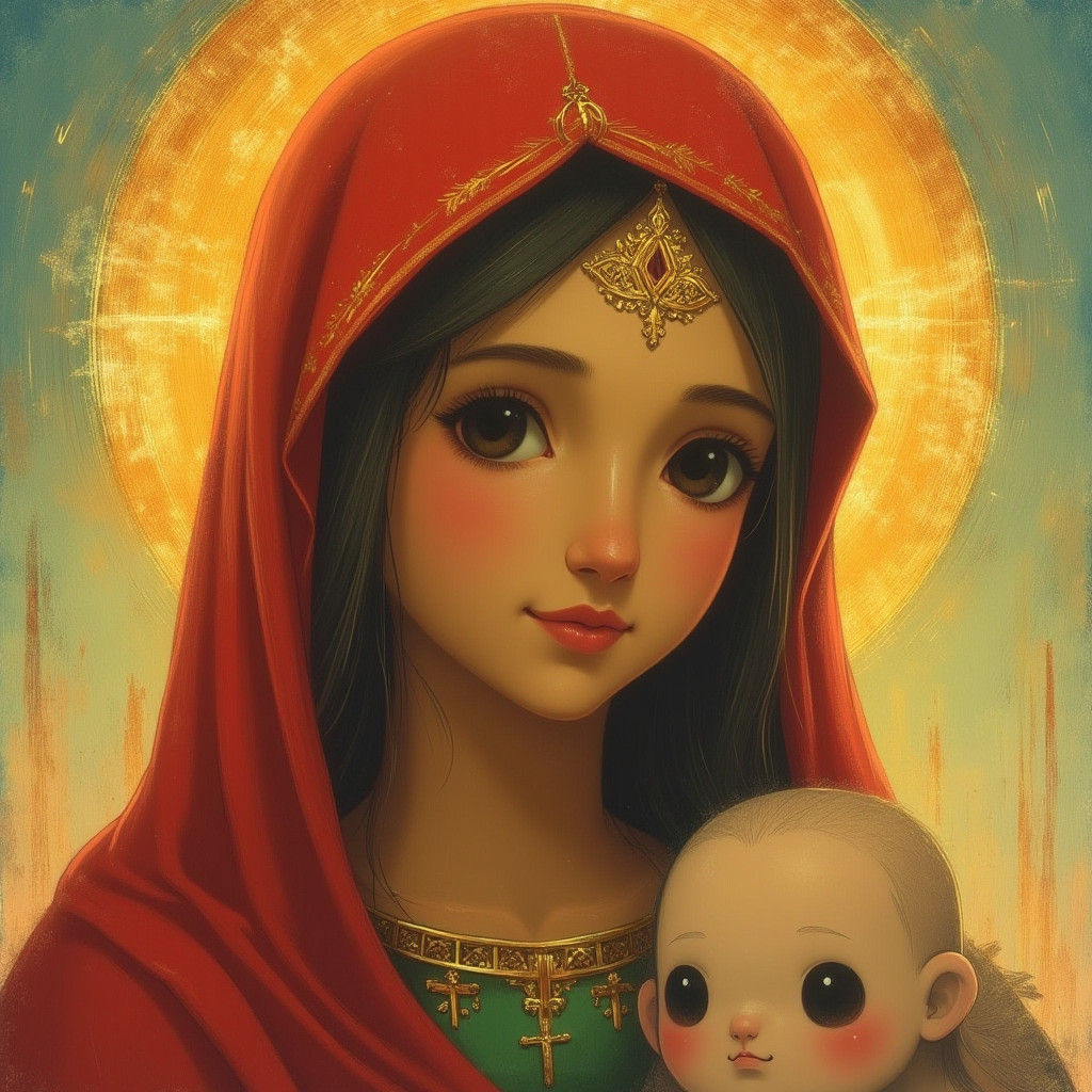 Virgin Mary's Radiant Face in Renaissance Style