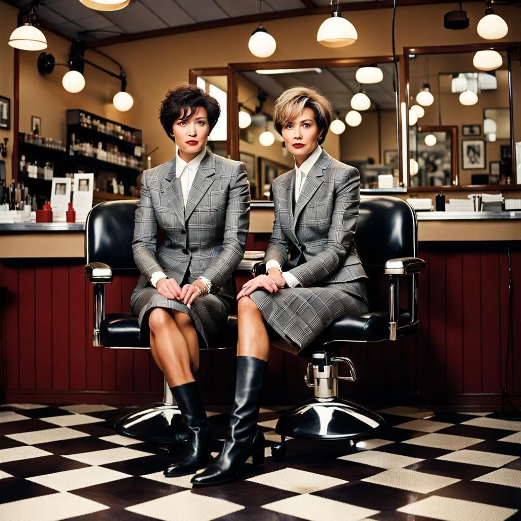 Businesswomen in Glen Plaid Suits After Haircuts
