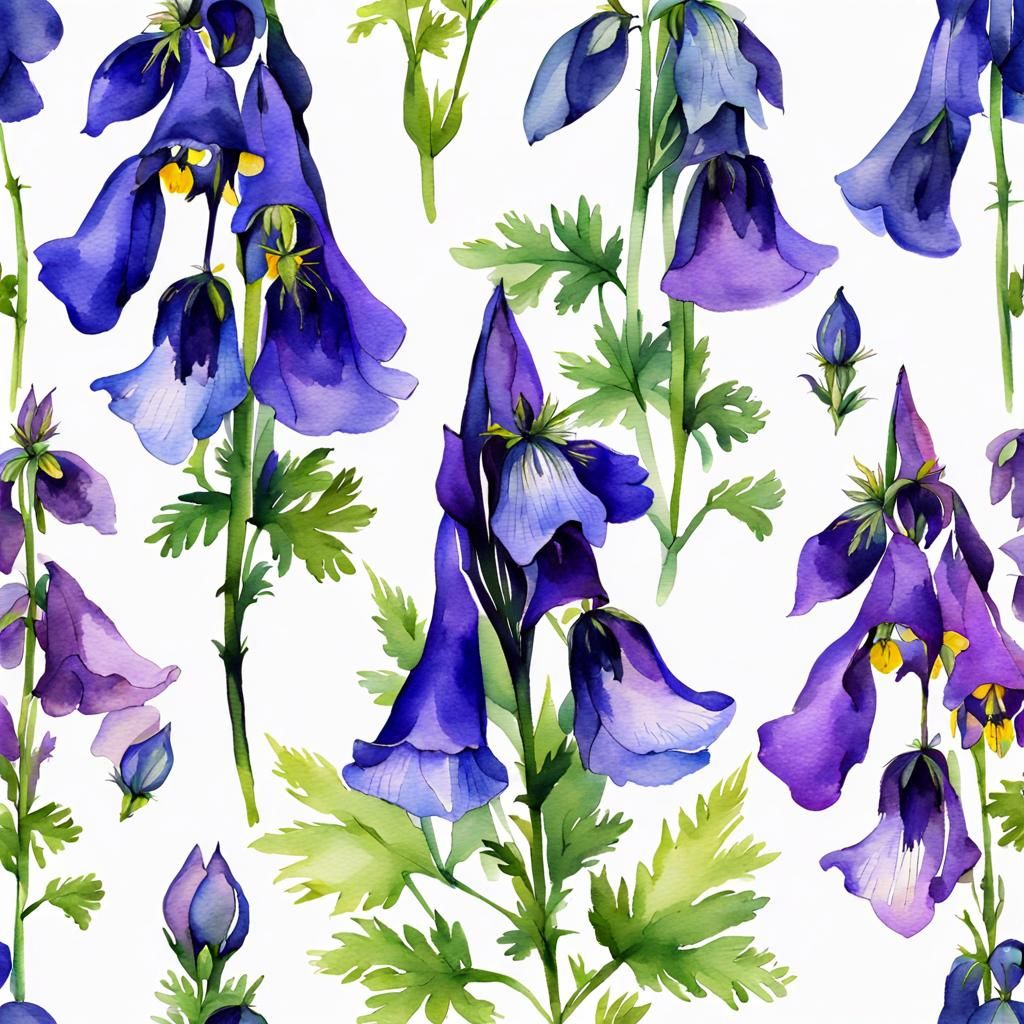 Mysterious Watercolour Monkshood Flower Clipart