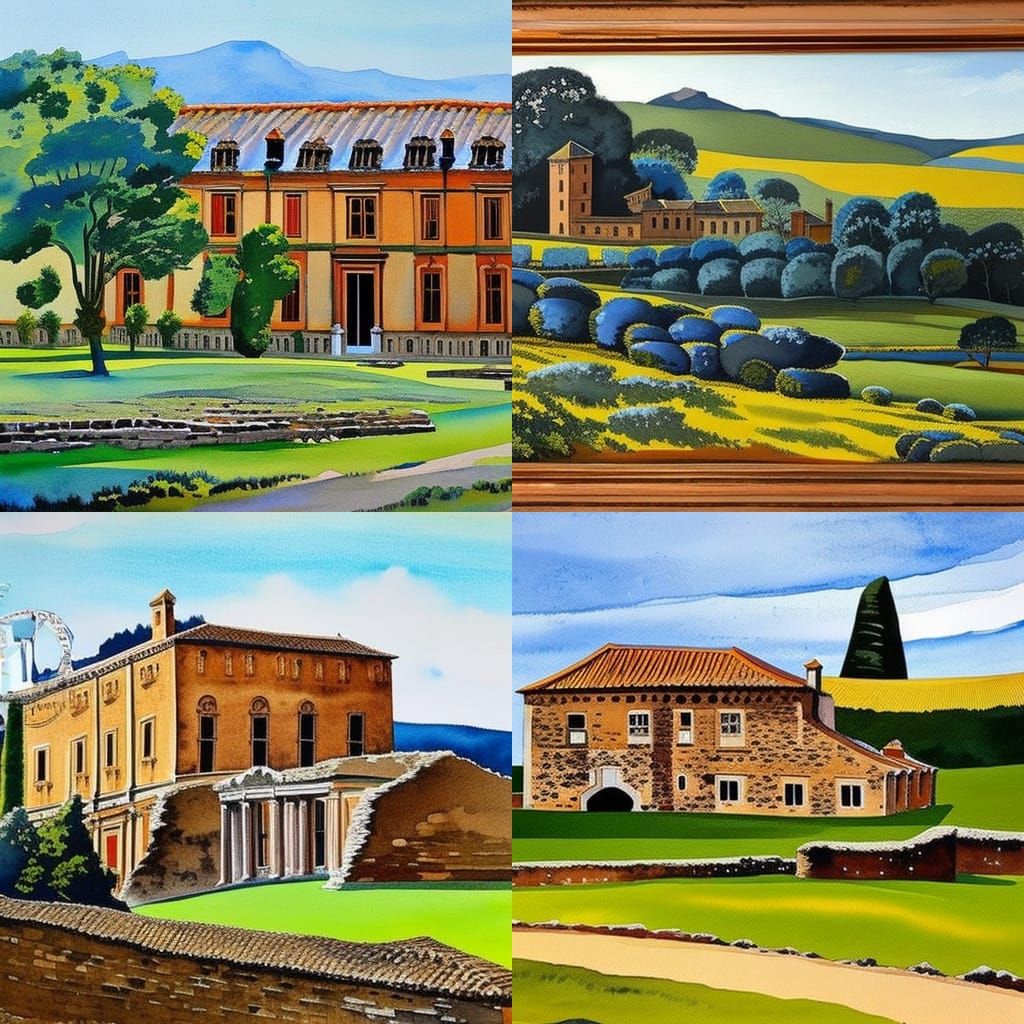 Roman Manor in Britain: Gouache Impressionist Masterpiece