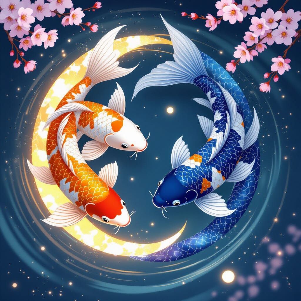 Yin-Yang Koi Fish in Dreamlike Digital Art