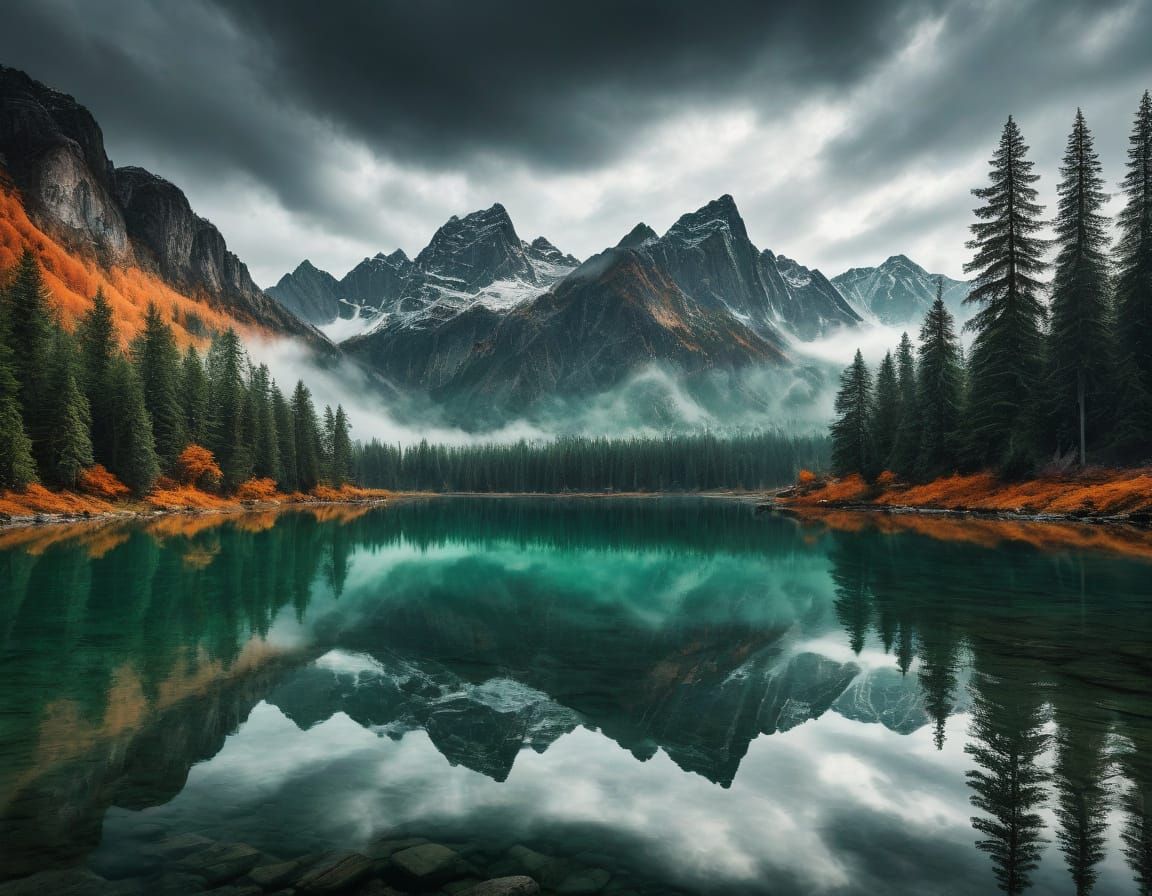 Pristine Mountain Lake Digital Matte Painting