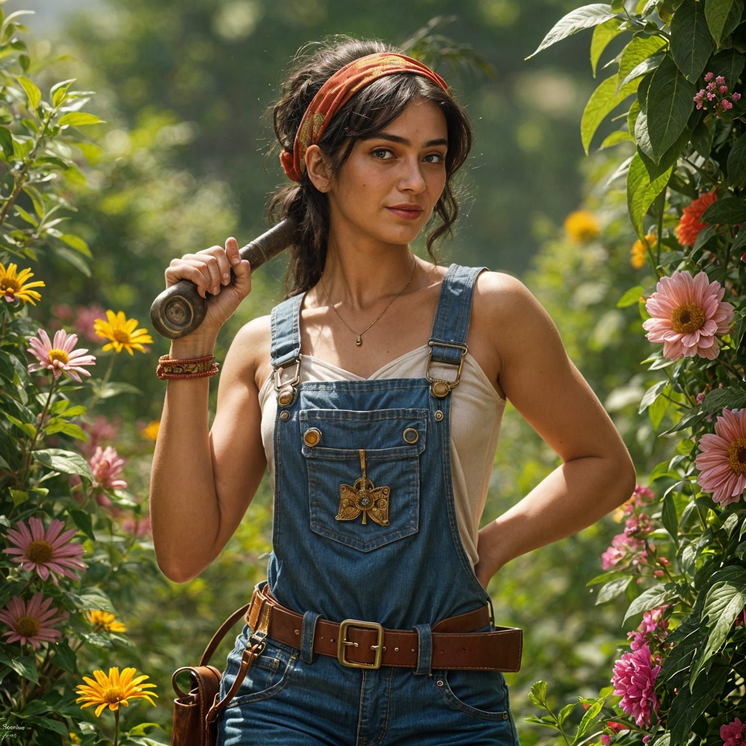 Woman in Garden: Americana Portrait with Steampunk Flair