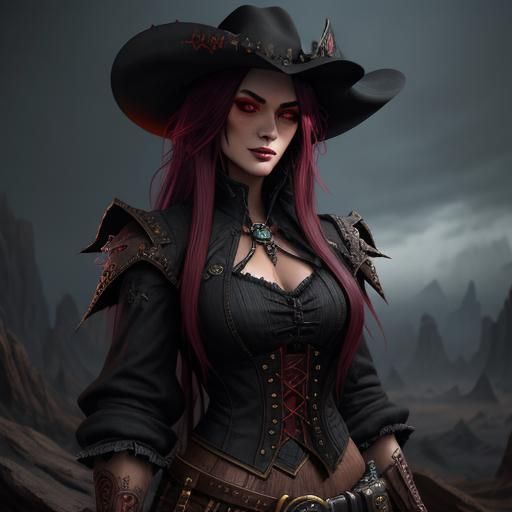 Vampire Cowgirl: Detailed Fantasy Concept Art