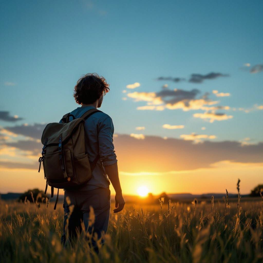 Person in Field at Sunset: Cinematic Film Still