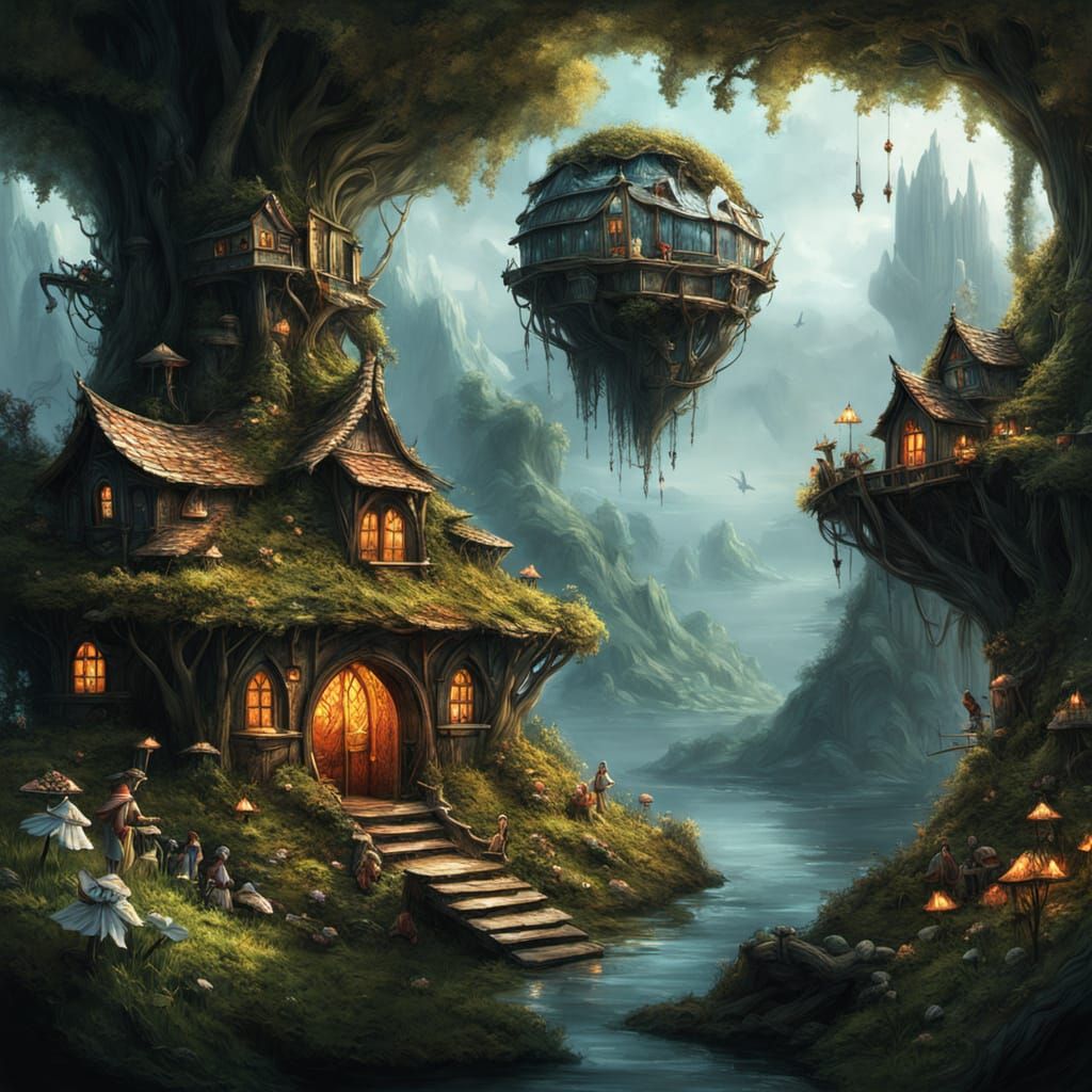 Ethereal Fairy Village in Bird's Nest