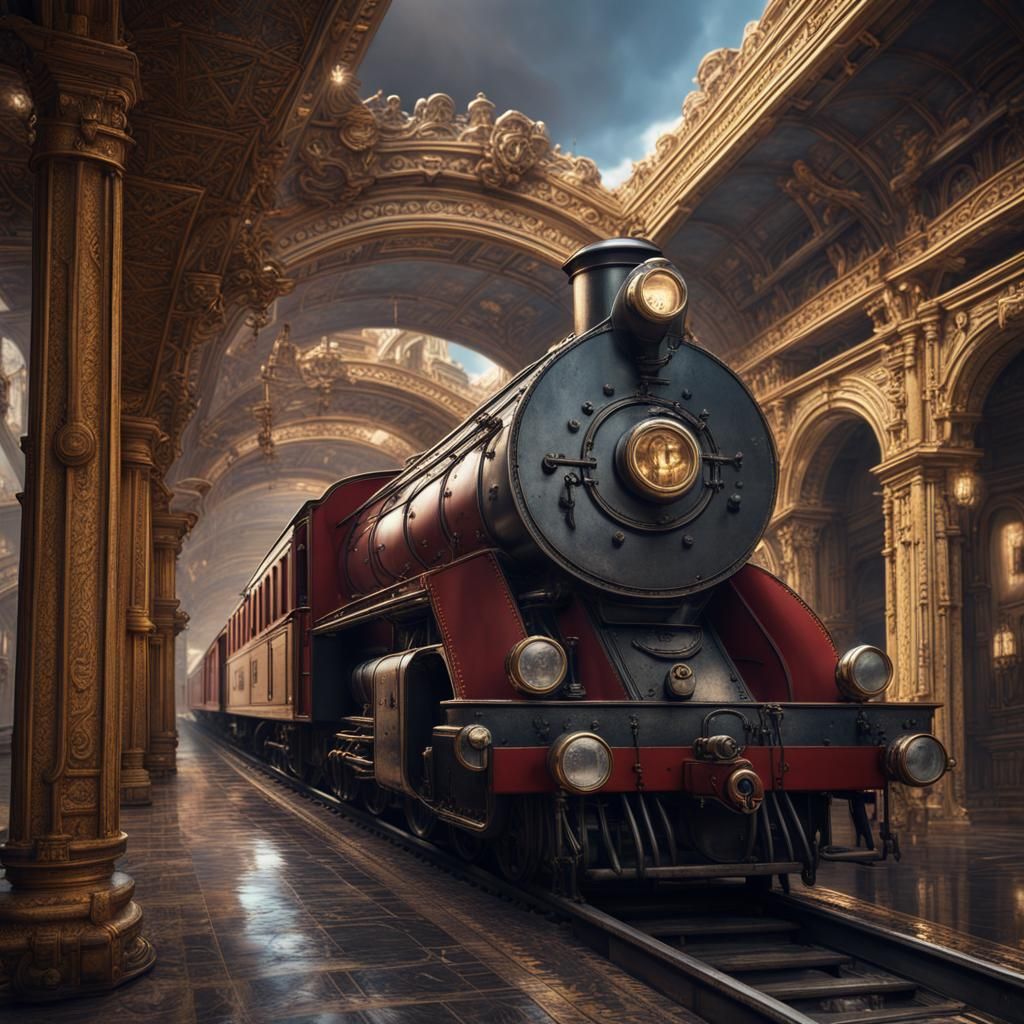 Antique Coin with Modern Train in Detailed Matte Painting