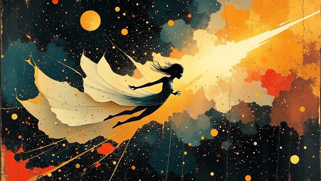 Woman Speeds Through Galaxy on Shooting Star