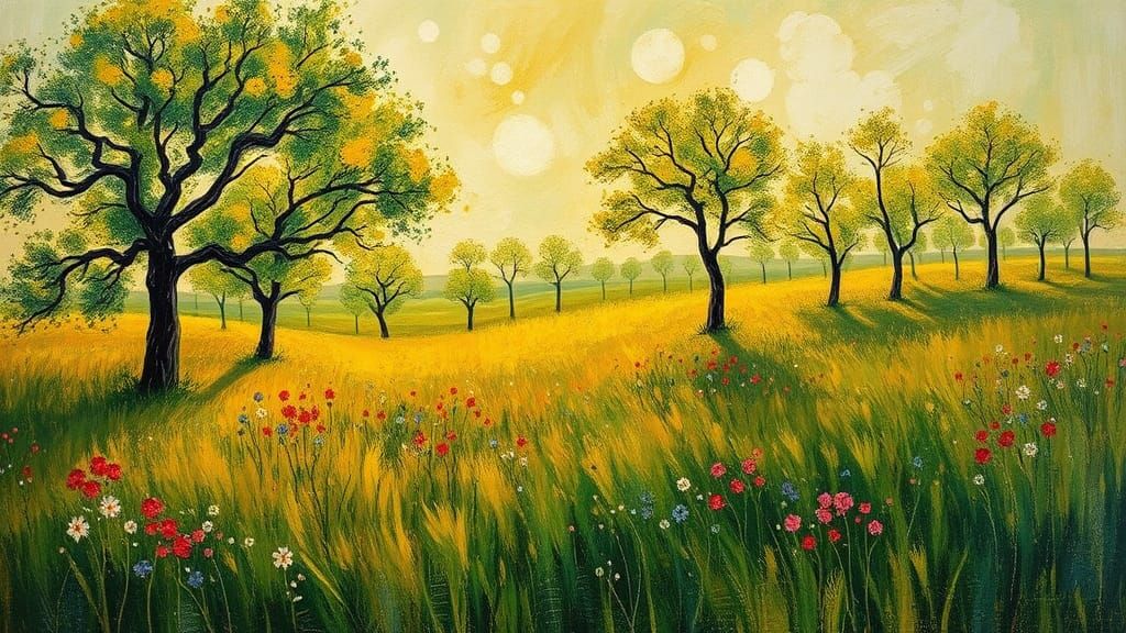 Enchanted Summer Meadow Landscape in Impressionist Style