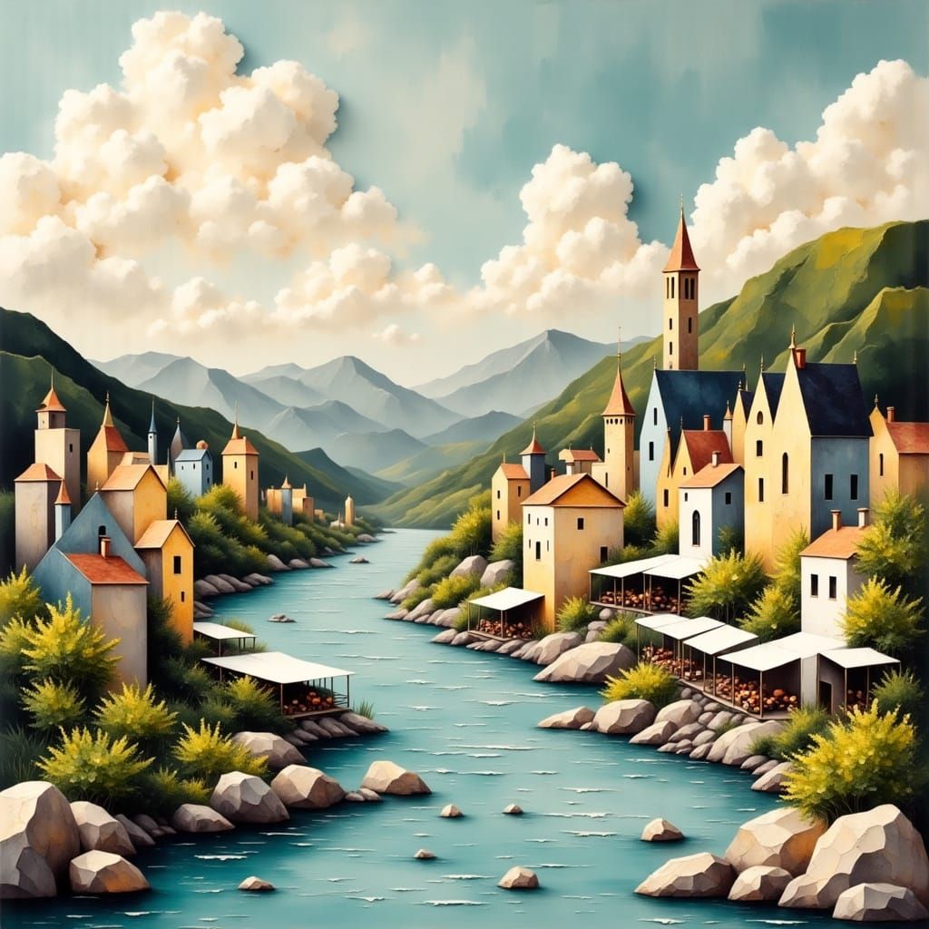 Paper Cityscape in Warm Light