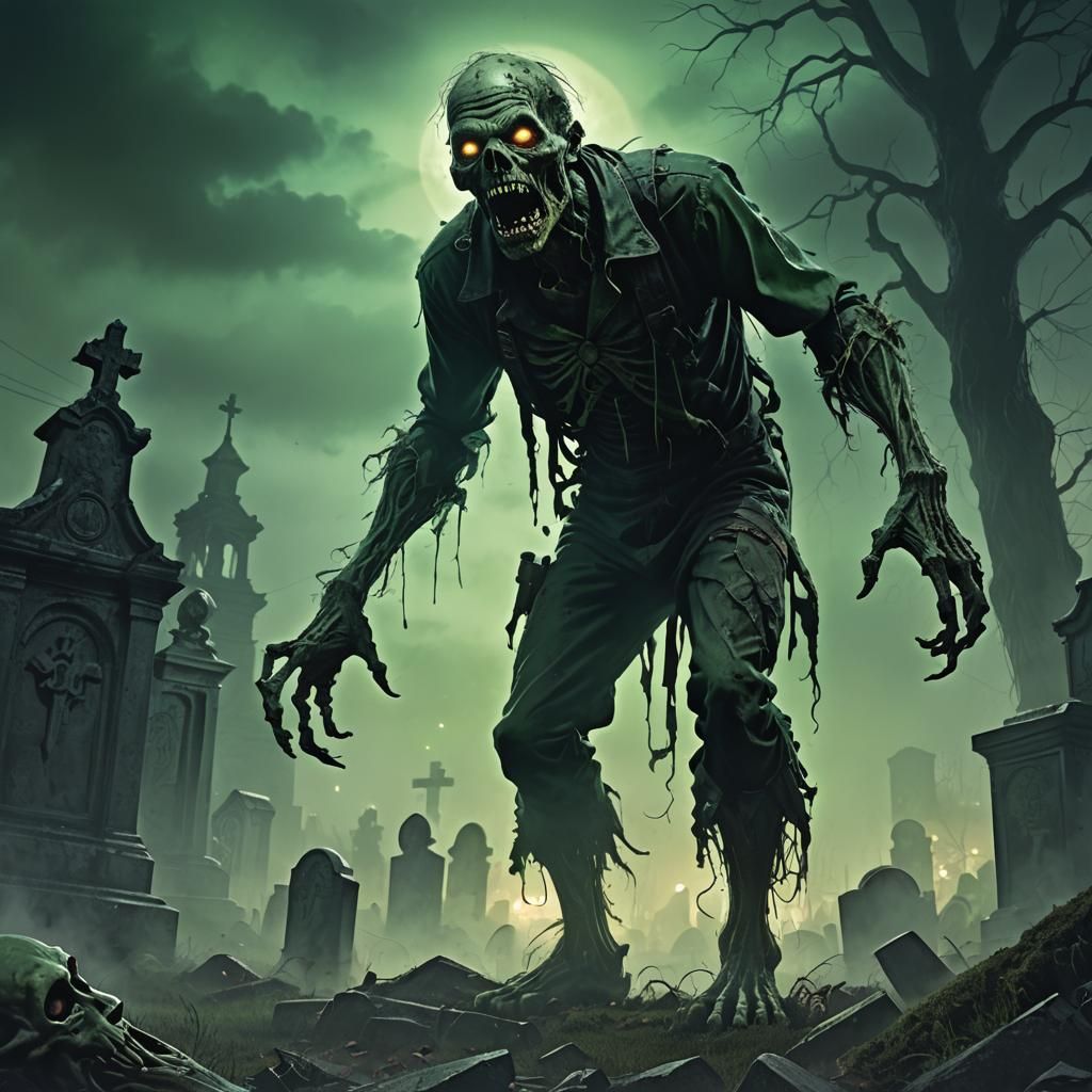 Zombie Graveyard Hunt: Sinister Digital Art