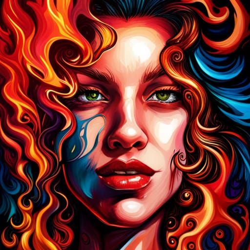 Flaming Supermodel in Graffiti Splash Art