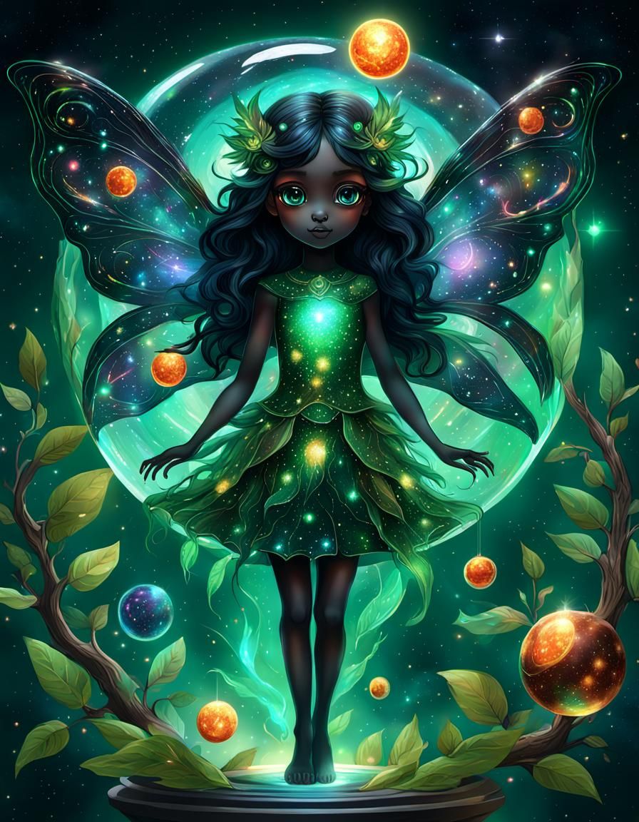 Cosmic Fairy Playing with Planets, Astral Illustration