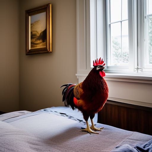 Rooster in human bed
