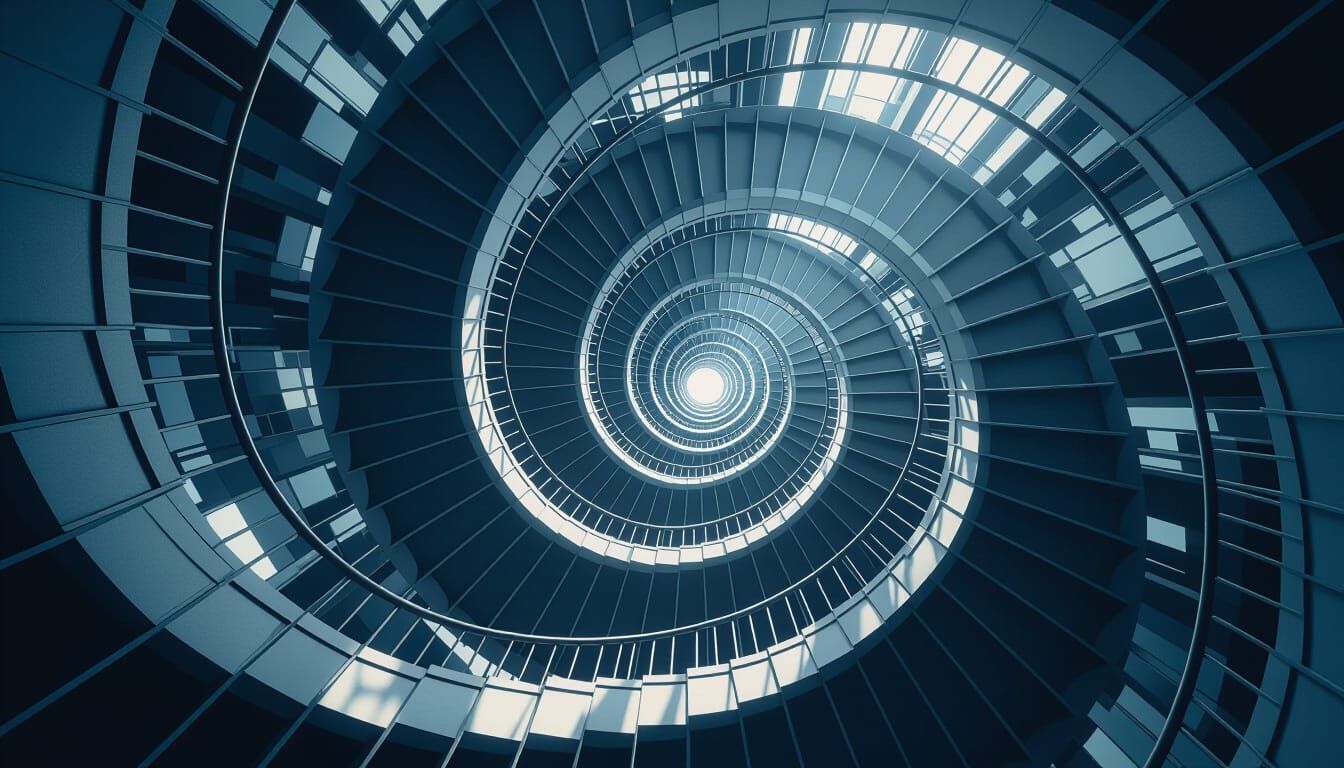 Gravity-Defying Staircase in Optical Illusion Art Style