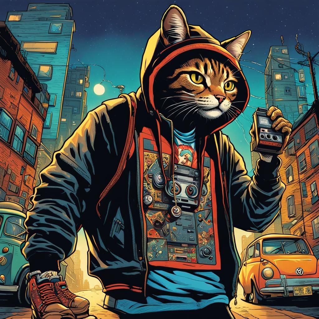 Hip Hop Cat in Comic Book Style