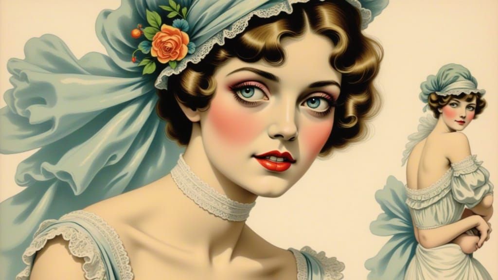 Elegant Woman's Sidelong Glance, Art Nouveau Style