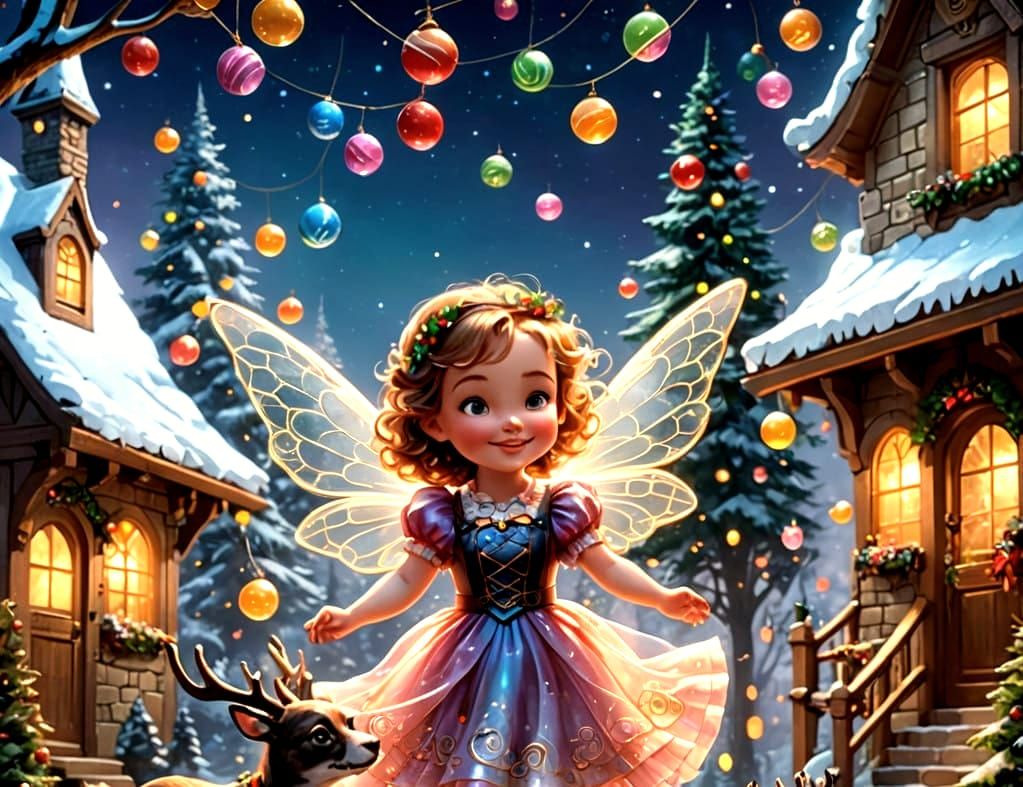 Fantastical Glass Fairy in Whimsical Christmas Wonderland