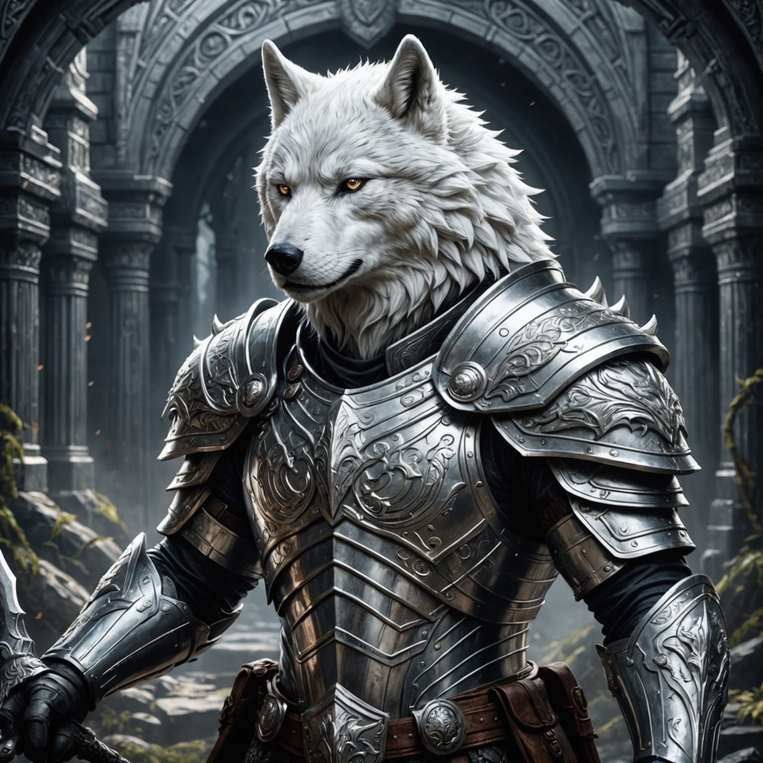 Silver Wolf Warrior in Detailed Armor