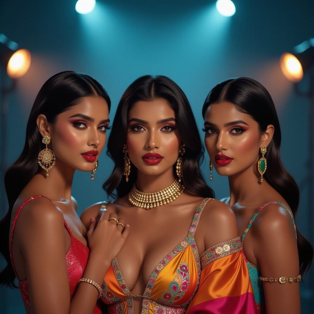 Glamorous Sri Lankan Music Icons in High-Fashion Portrait