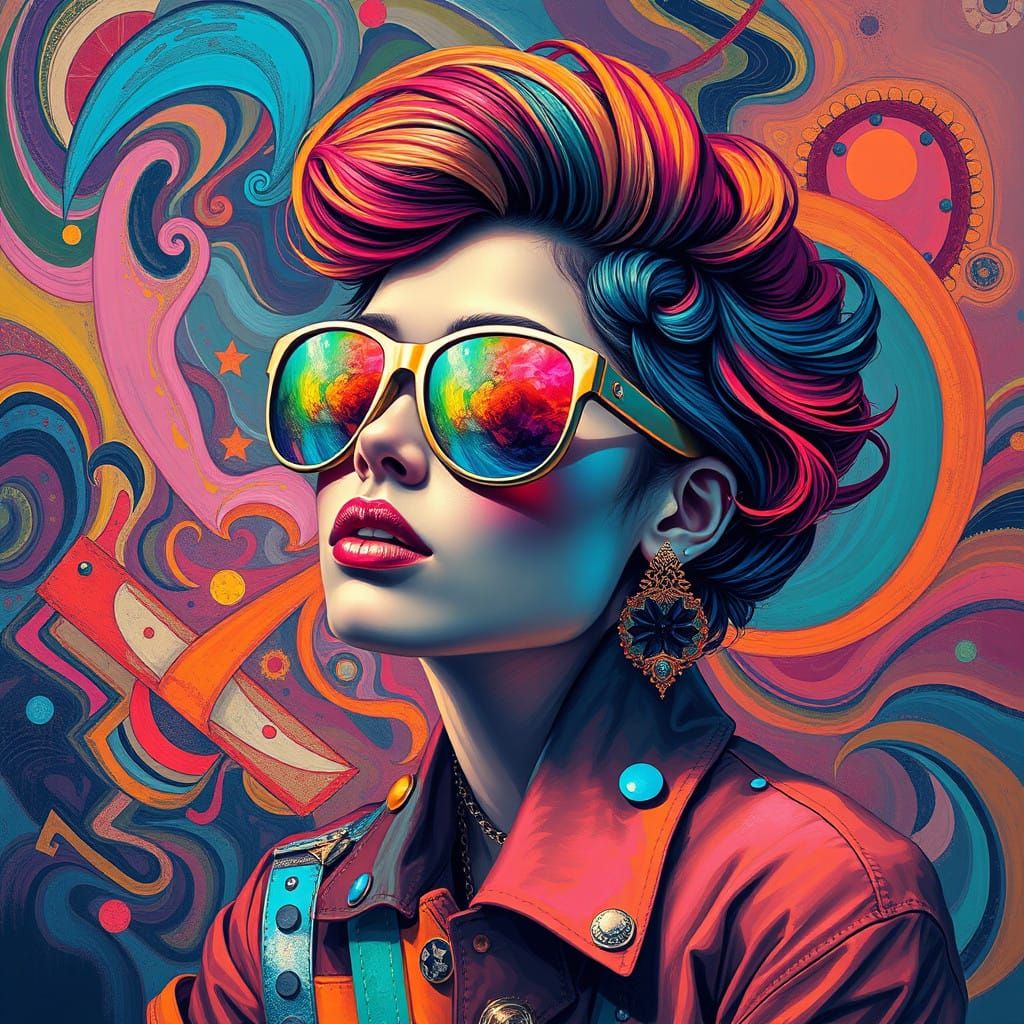 Vibrant Psychedelic Pop Art Portrait in Dreamlike State