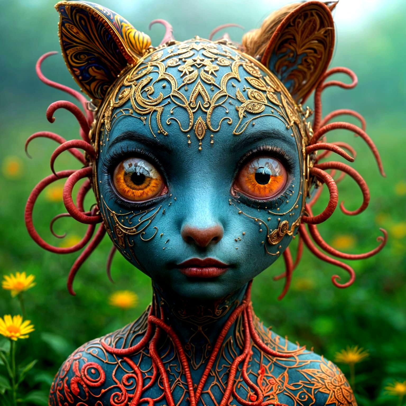 Kaleidoscope-Eyed Creature in Meadow, Avant-Garde Painting