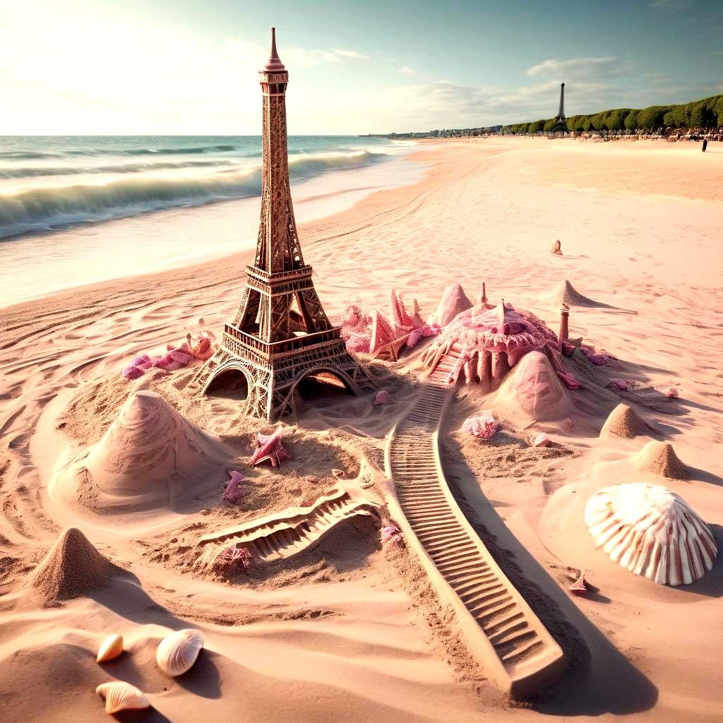 Eiffel Tower Sand Sculpture on a Beach