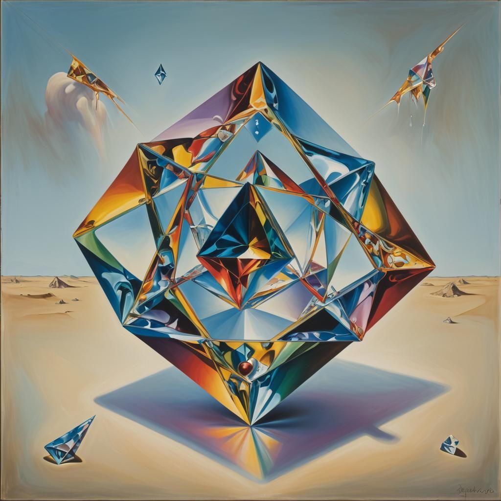 Refracted Rainbow in Infinite Crystal Prism, Dali Surrealism