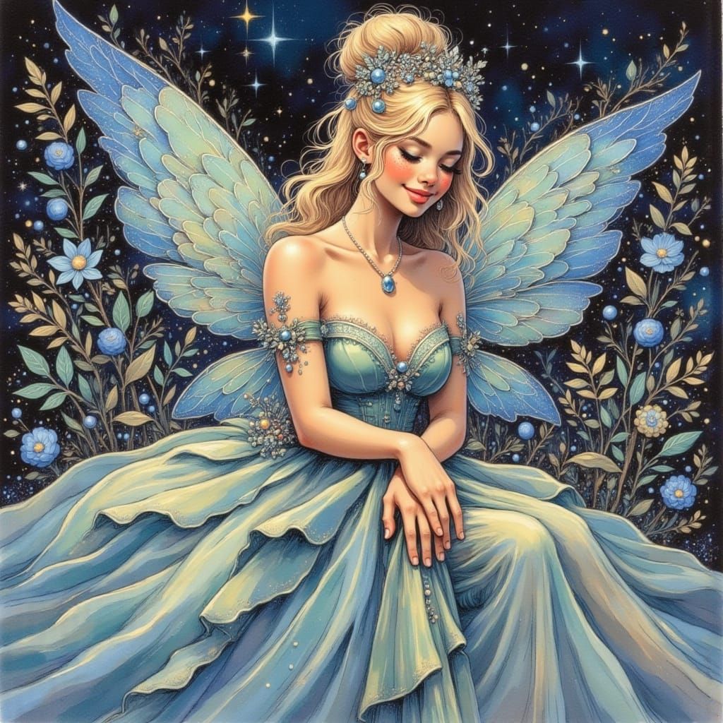 Glamorous Queen in Elegant Ballgown with Glittering Orb