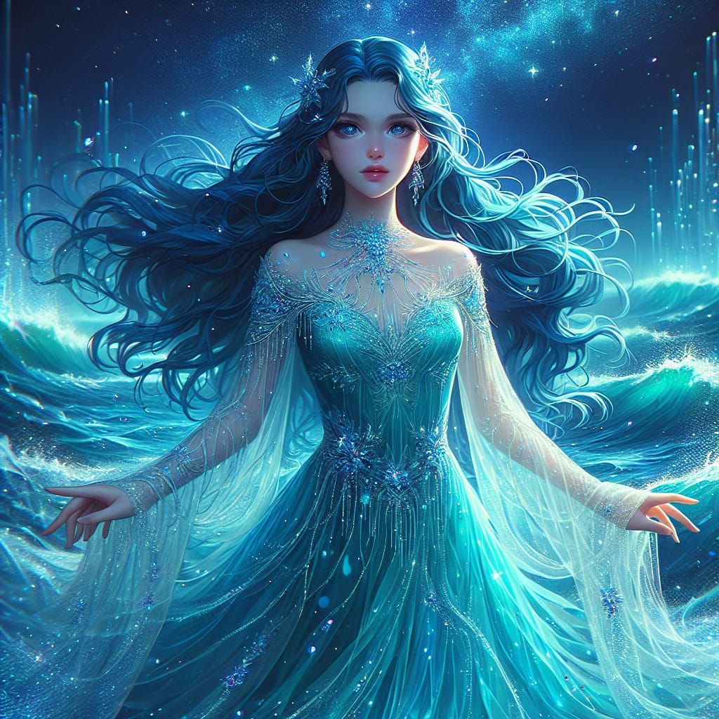 Fantasy Woman with Teal Hair in Detailed Matte Painting