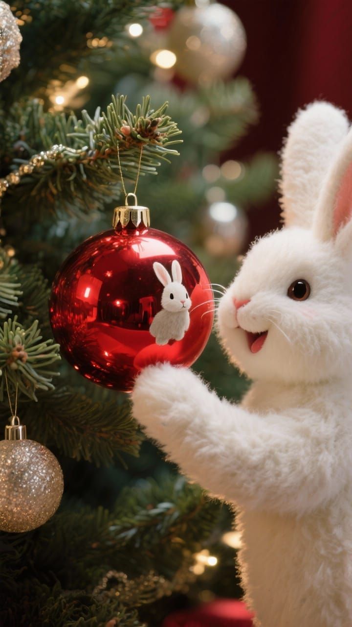 Fluffy Felt Bunny Decorates Christmas Tree