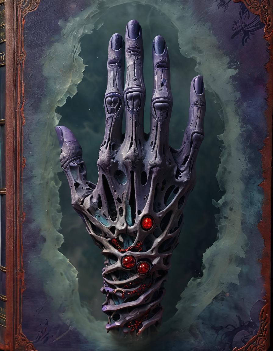 Stylized Skeletal Hand Rising from Necrotic Mist